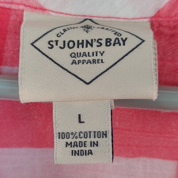 St. John's Bay Tonic Blouse, Pink & White Plaid Shirt With a V-neckline Size L - Picture 4 of 10